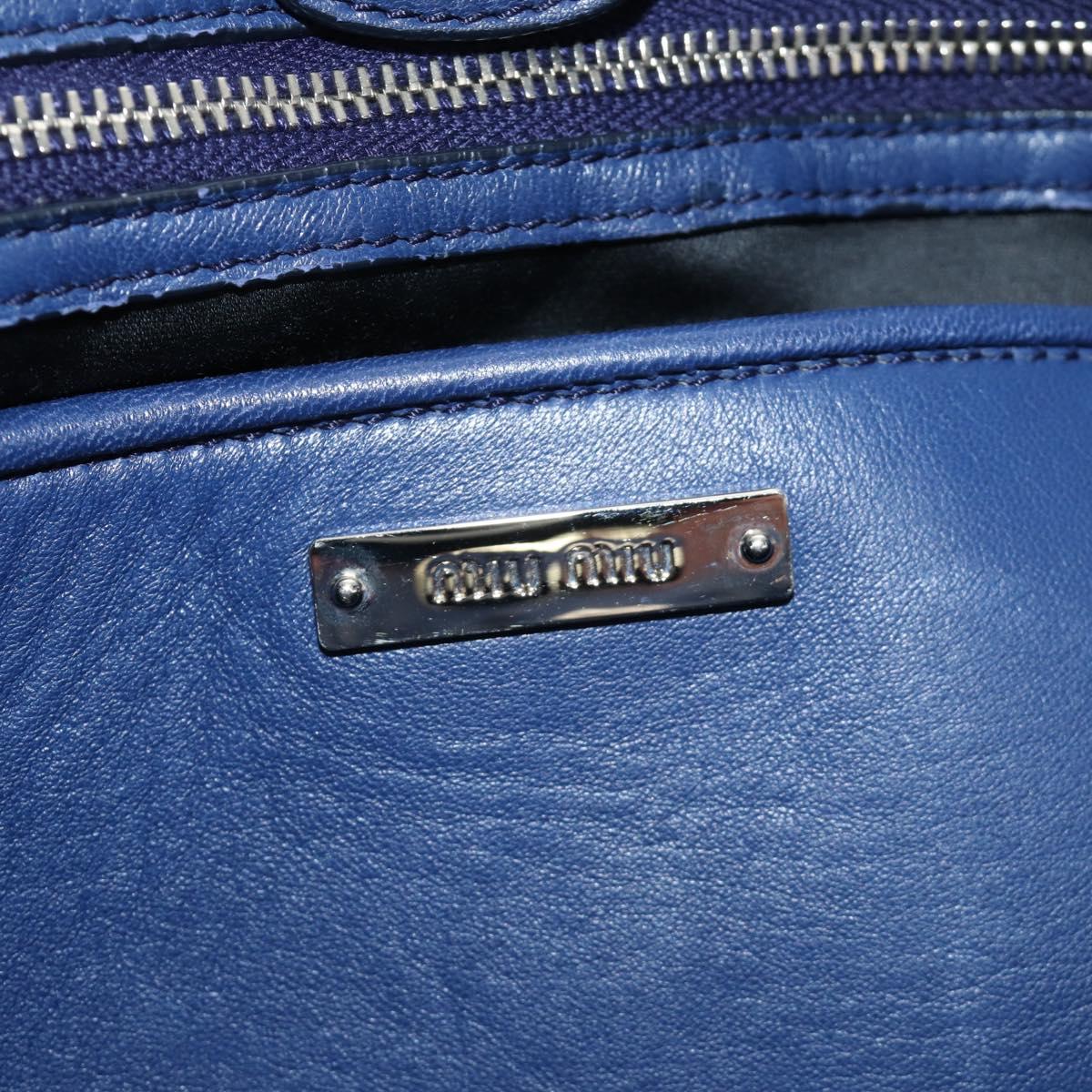 Miu Miu Nappa Crystal Matelasse Hand Bag Leather 3way Blue Silver Auth 185610SM