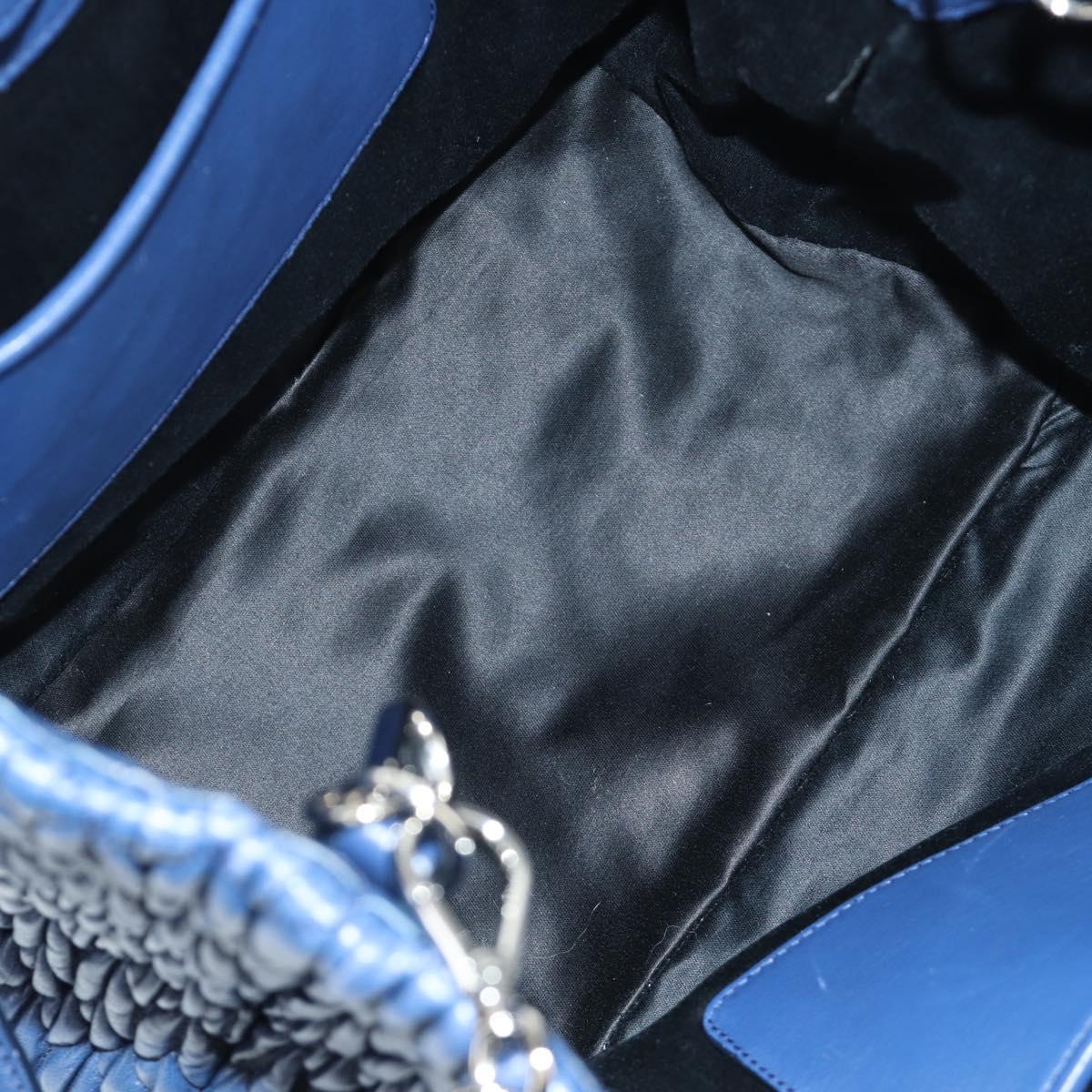Miu Miu Nappa Crystal Matelasse Hand Bag Leather 3way Blue Silver Auth 185610SM