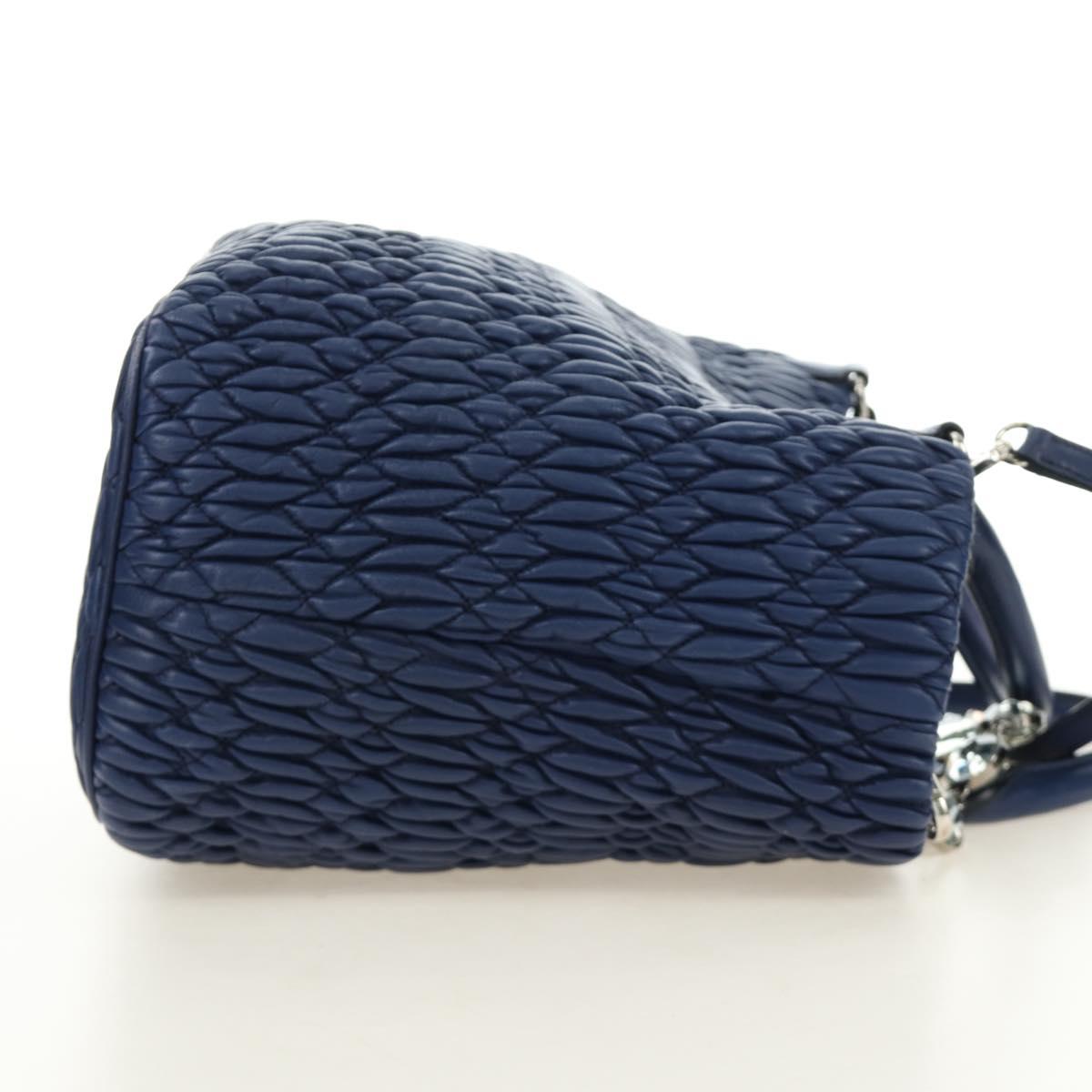 Miu Miu Nappa Crystal Matelasse Hand Bag Leather 3way Blue Silver Auth 185610SM
