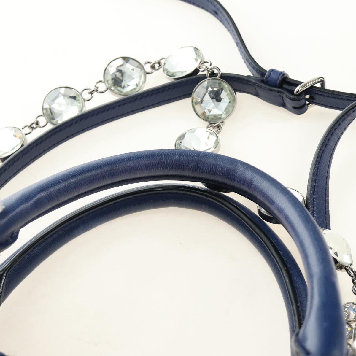 Miu Miu Nappa Crystal Matelasse Hand Bag Leather 3way Blue Silver Auth 185610SM