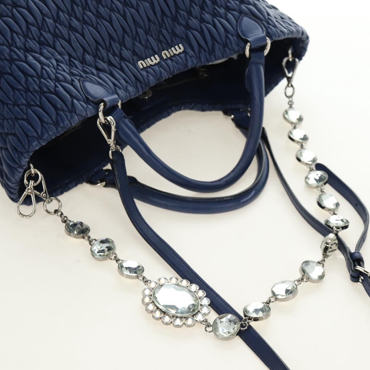 Miu Miu Nappa Crystal Matelasse Hand Bag Leather 3way Blue Silver Auth 185610SM