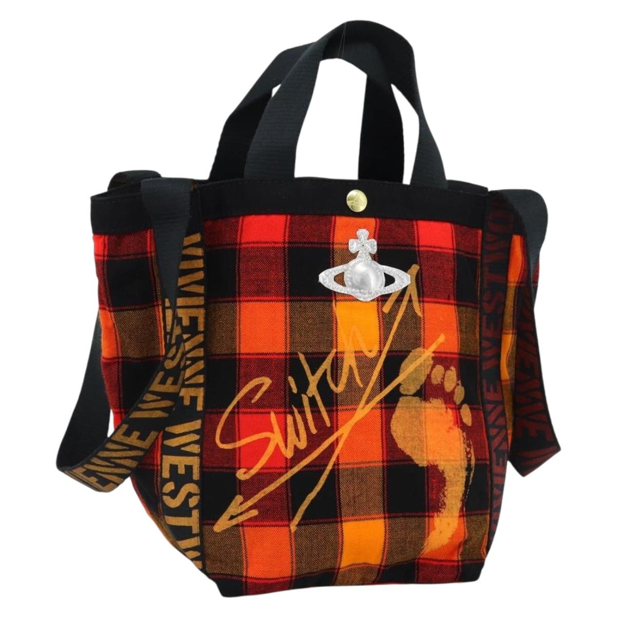 Vivienne Westwood Tote Bag Canvas Orange Gold Auth 185611A