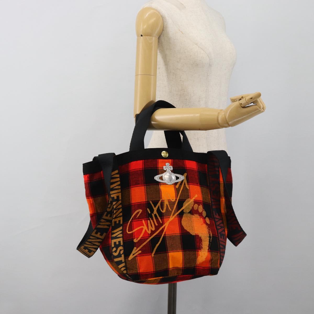 Vivienne Westwood Tote Bag Canvas Orange Gold Auth 185611A