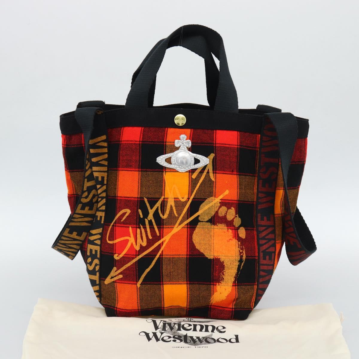 Vivienne Westwood Tote Bag Canvas Orange Gold Auth 185611A