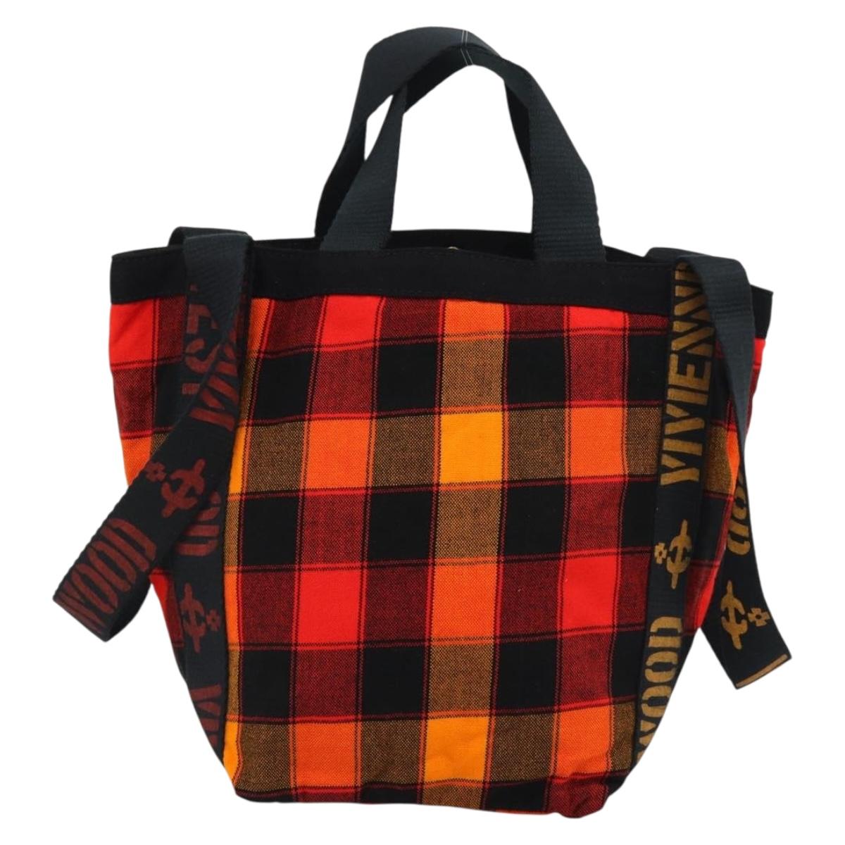 Vivienne Westwood Tote Bag Canvas Orange Gold Auth 185611A