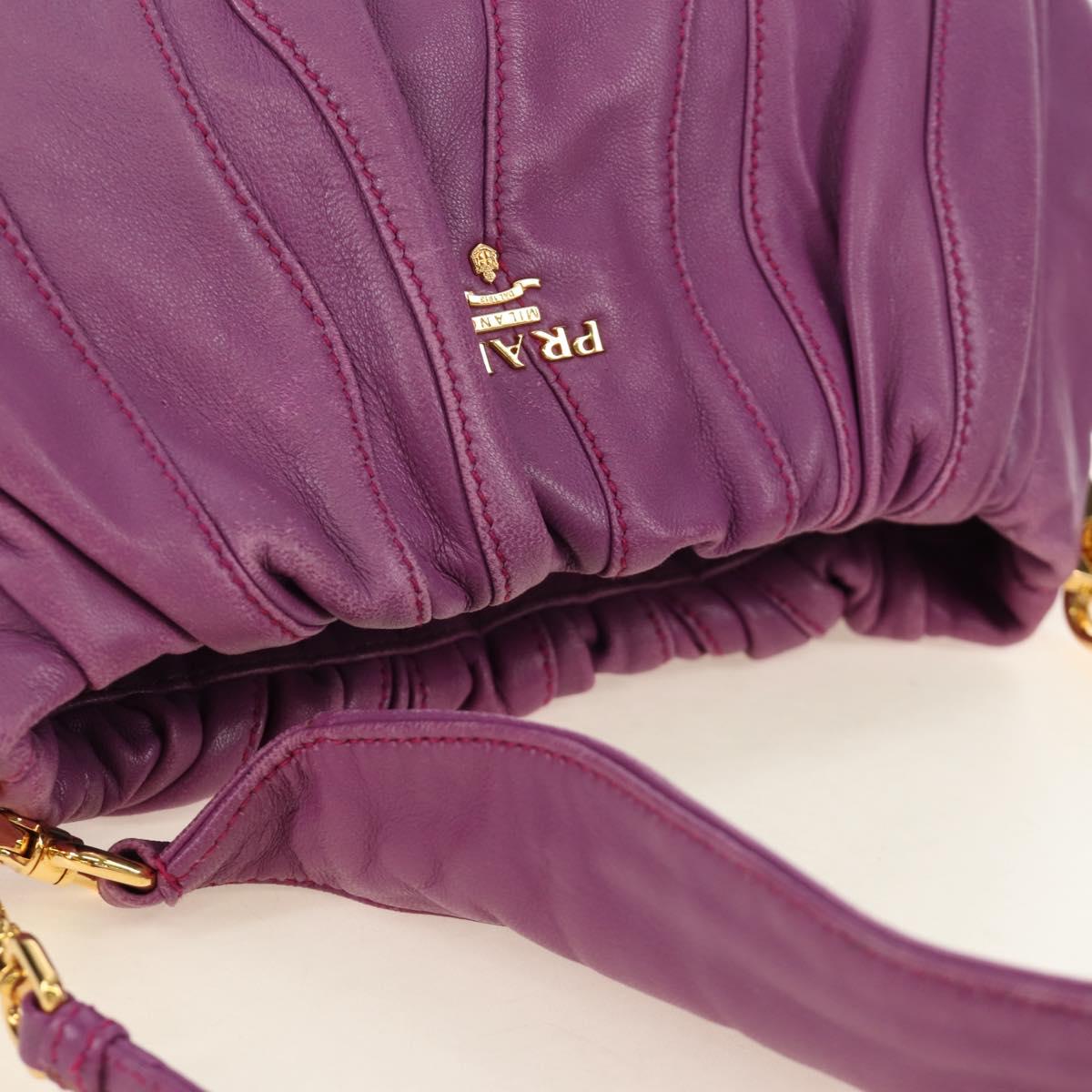PRADA Shoulder Bag Leather 2way Purple Gold Auth 185613M