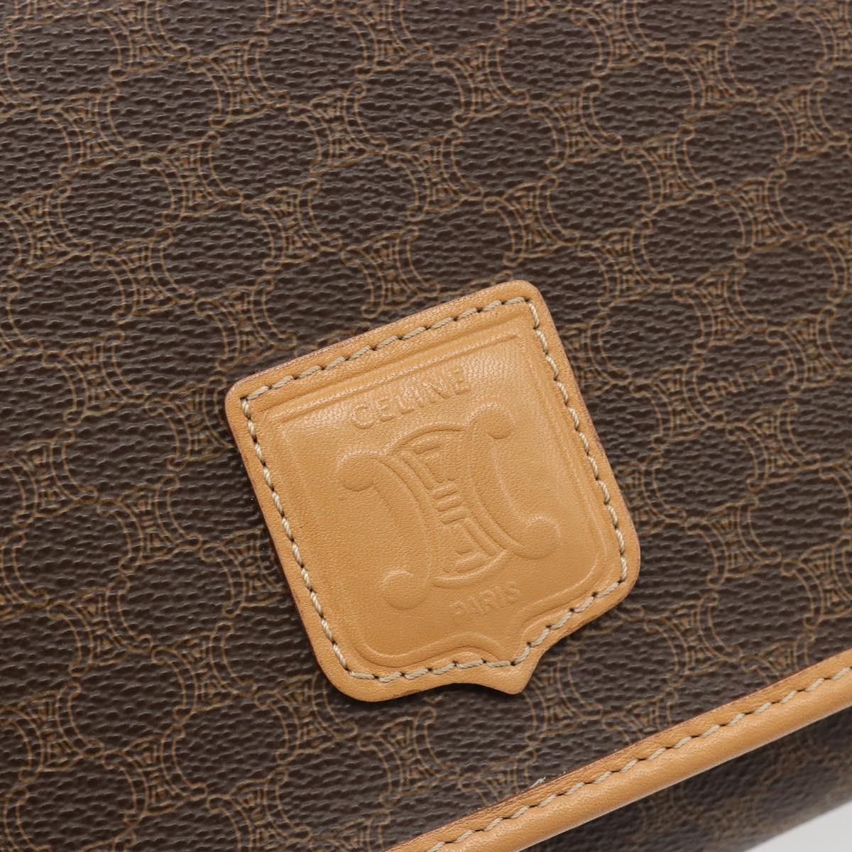 CELINE Macadam Canvas Shoulder Bag PVC Leather Brown Gold Auth 185615A