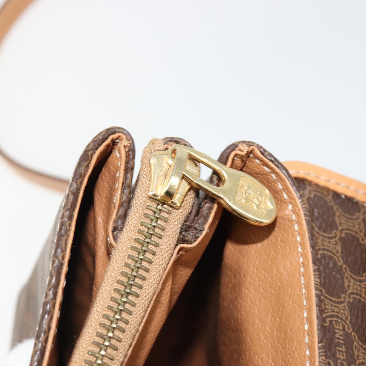 CELINE Macadam Canvas Shoulder Bag PVC Leather Brown Gold Auth 185615A