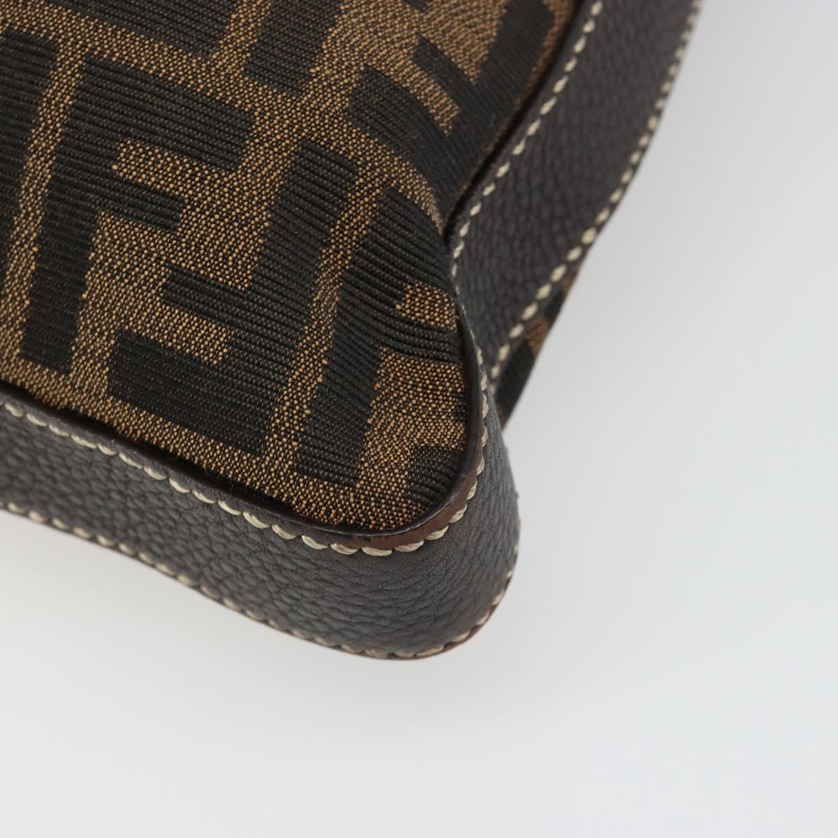 FENDI Zucca Canvas Shoulder Bag Black Brown Auth 185617A