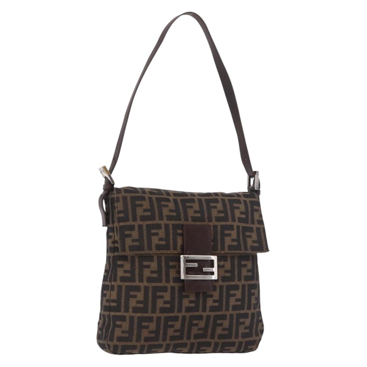 FENDI Zucca Canvas Mamma Baguette Shoulder Bag Black Brown Auth 185621A