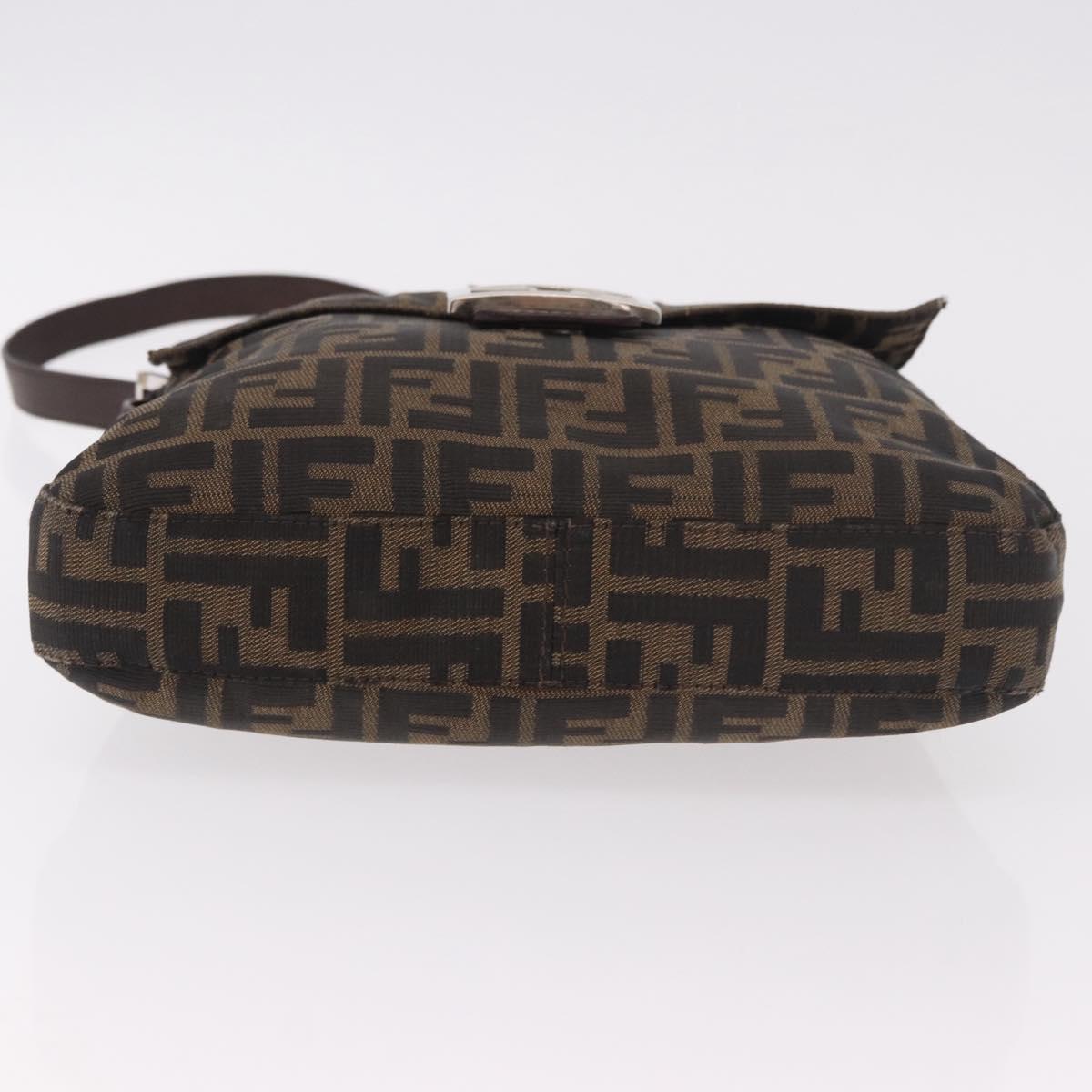 FENDI Zucca Canvas Mamma Baguette Shoulder Bag Black Brown Auth 185621A