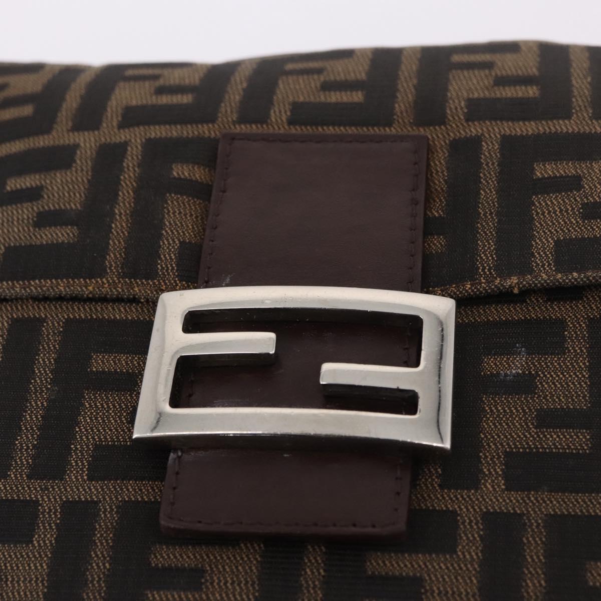 FENDI Zucca Canvas Mamma Baguette Shoulder Bag Black Brown Auth 185621A