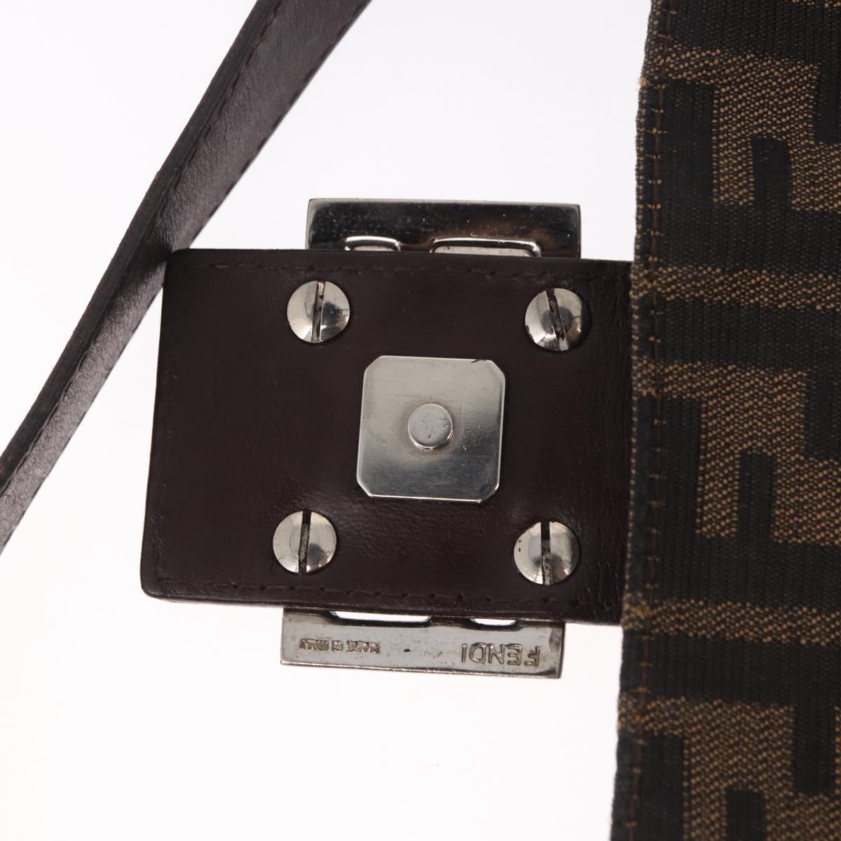 FENDI Zucca Canvas Mamma Baguette Shoulder Bag Black Brown Auth 185621A