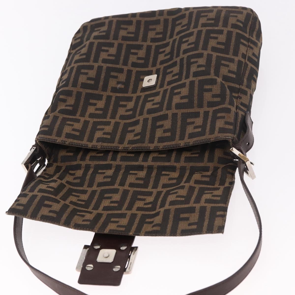 FENDI Zucca Canvas Mamma Baguette Shoulder Bag Black Brown Auth 185621A