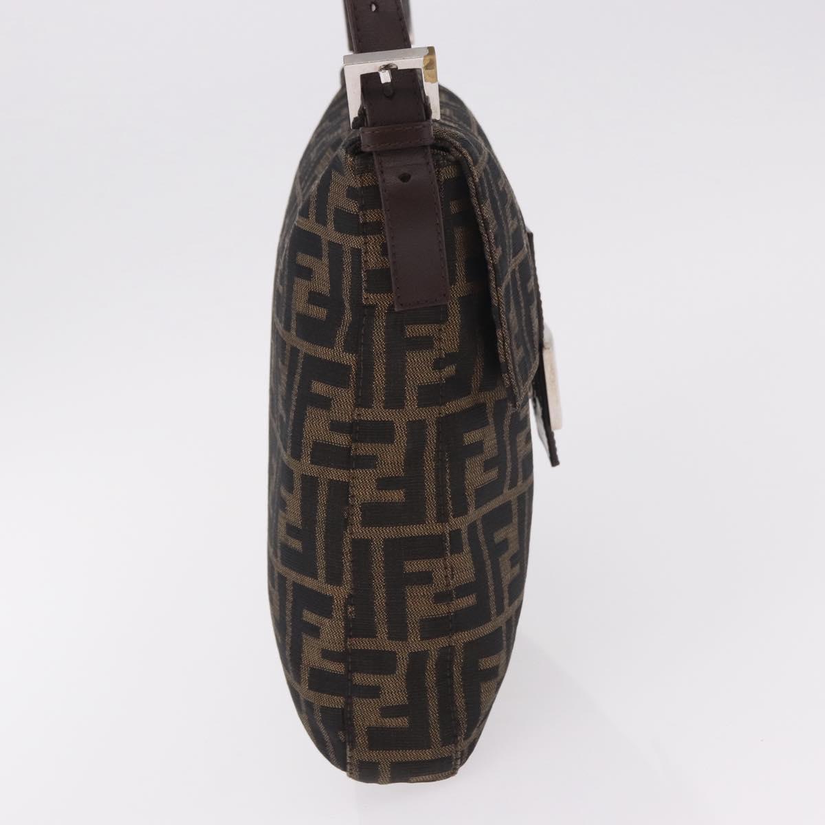 FENDI Zucca Canvas Mamma Baguette Shoulder Bag Black Brown Auth 185621A