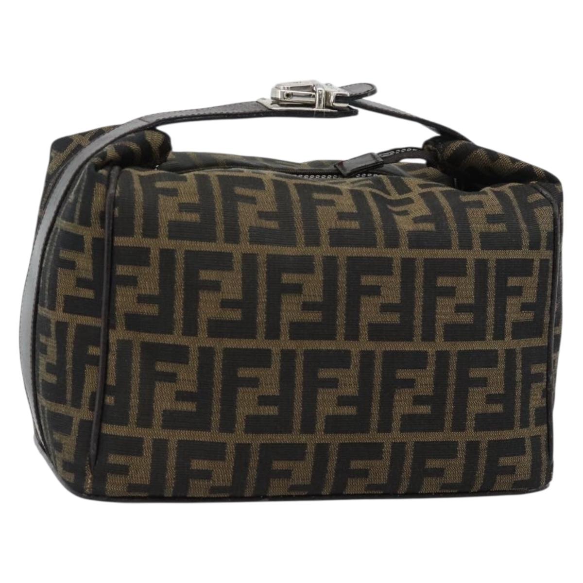 FENDI Zucca Canvas Vanity Hand Bag Black Brown Auth 185626
