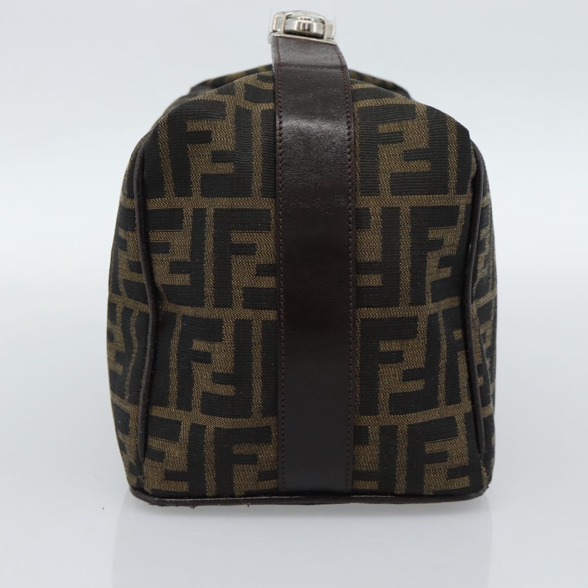 FENDI Zucca Canvas Vanity Hand Bag Black Brown Auth 185626