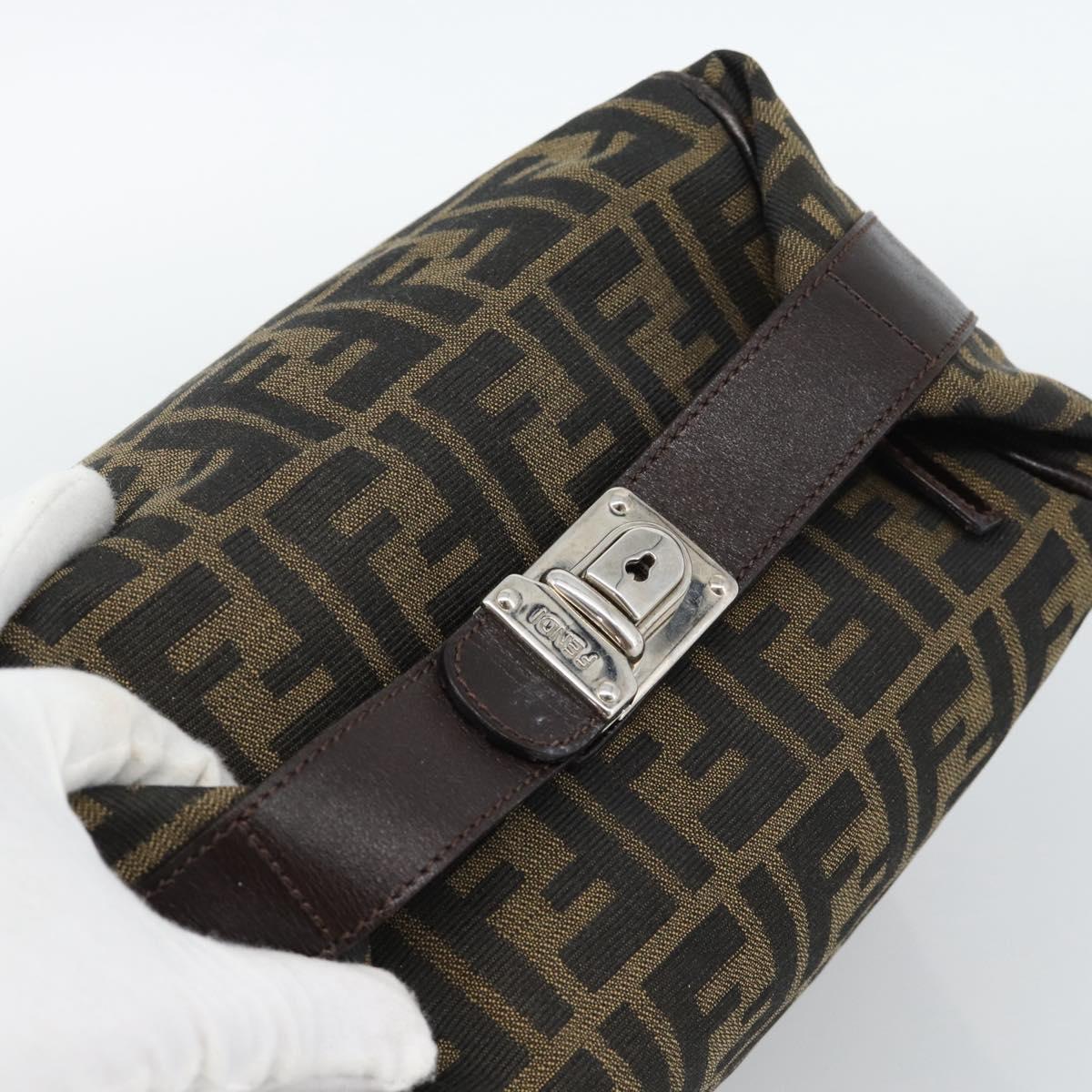 FENDI Zucca Canvas Vanity Hand Bag Black Brown Auth 185626