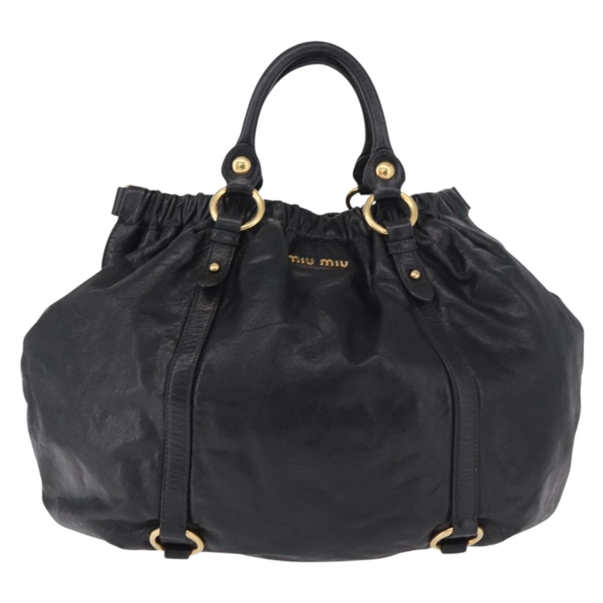 Miu Miu Hand Bag Leather Black Gold Auth 185627V