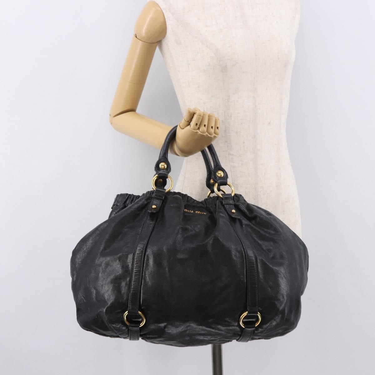 Miu Miu Hand Bag Leather Black Gold Auth 185627V