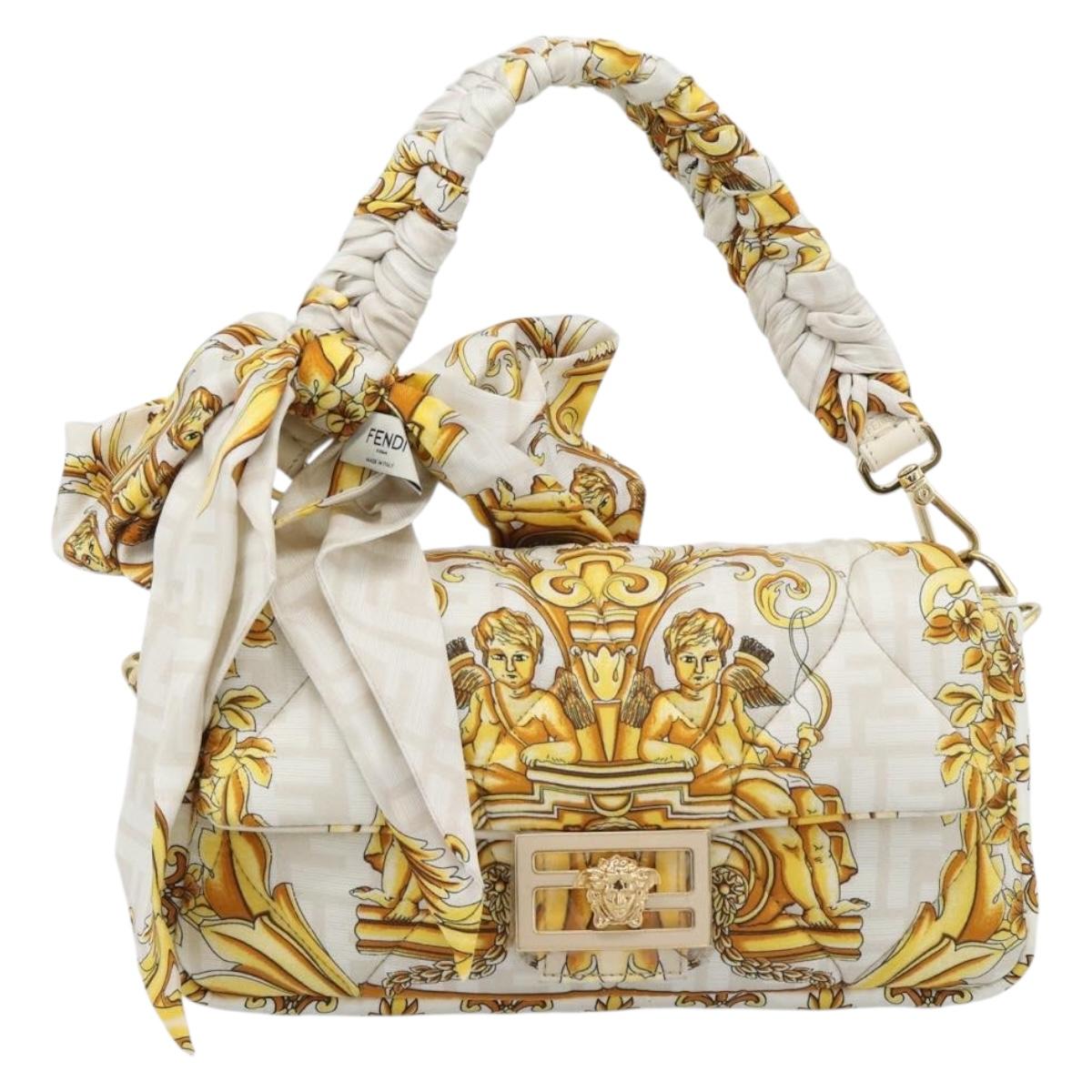 FENDI Zucca Canvas Mamma Baguette Bag Nylon 2way Beige Gold Auth 185628SAM