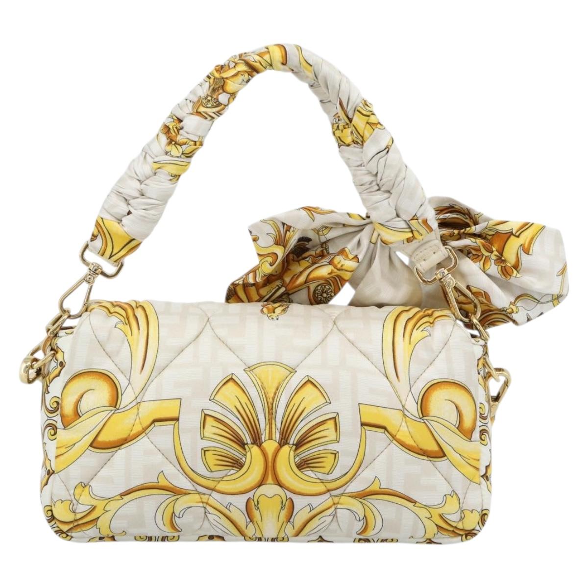 FENDI Zucca Canvas Mamma Baguette Bag Nylon 2way Beige Gold Auth 185628SAM