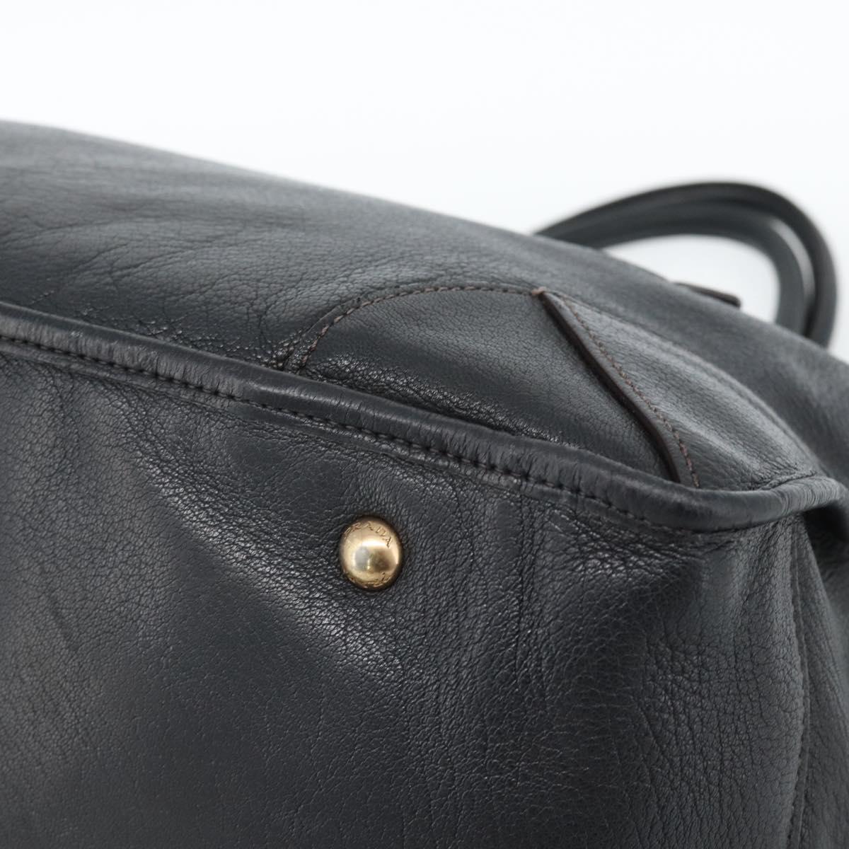 PRADA Tote Bag Leather Black Gold Auth 185629V