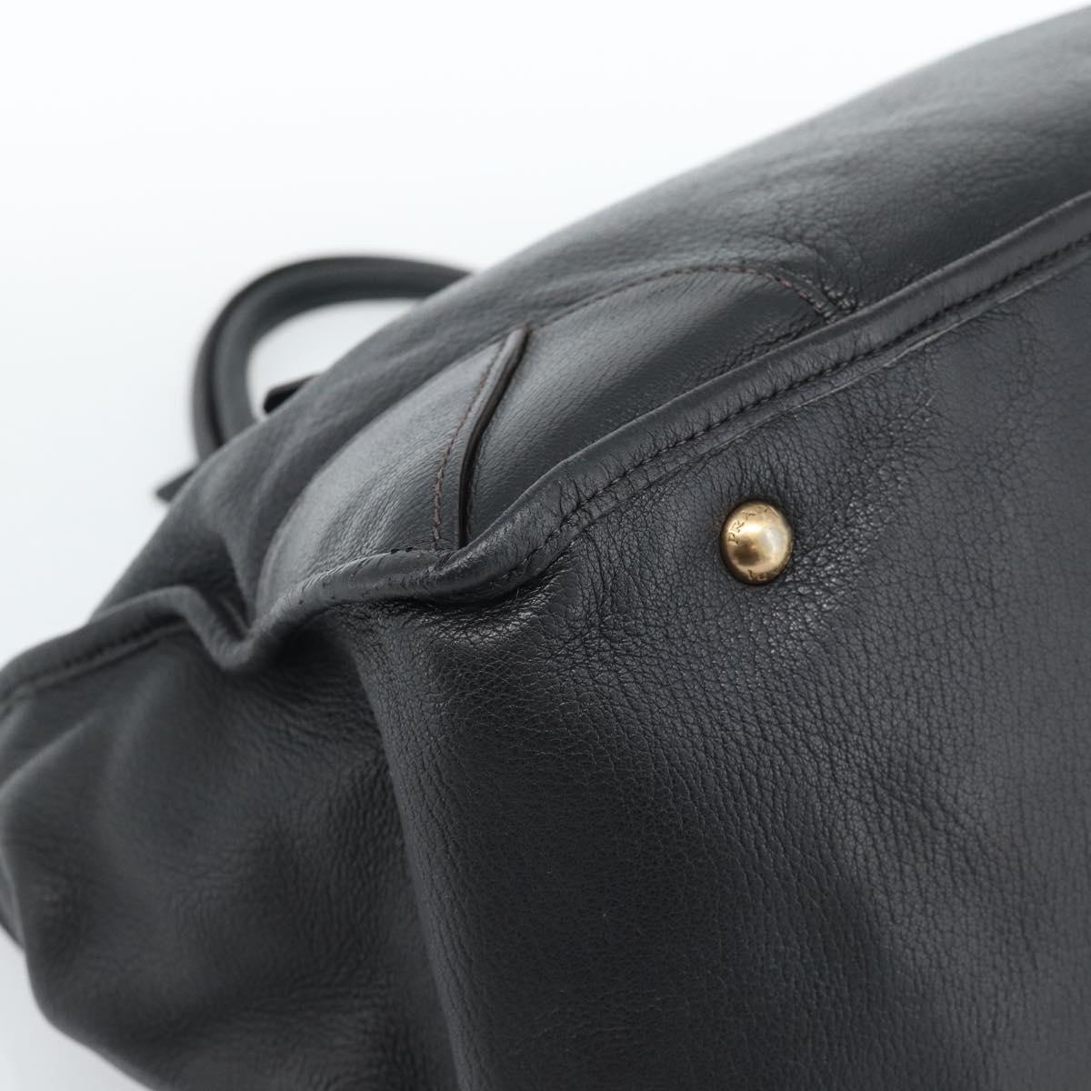 PRADA Tote Bag Leather Black Gold Auth 185629V