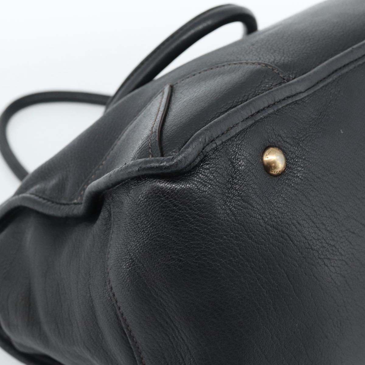 PRADA Tote Bag Leather Black Gold Auth 185629V