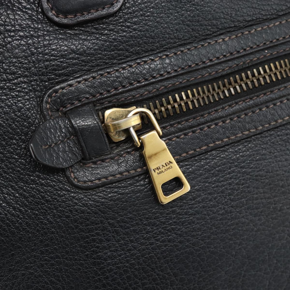 PRADA Tote Bag Leather Black Gold Auth 185629V