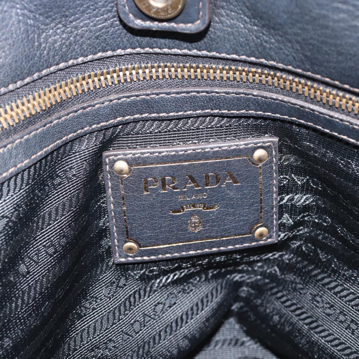 PRADA Tote Bag Leather Black Gold Auth 185629V