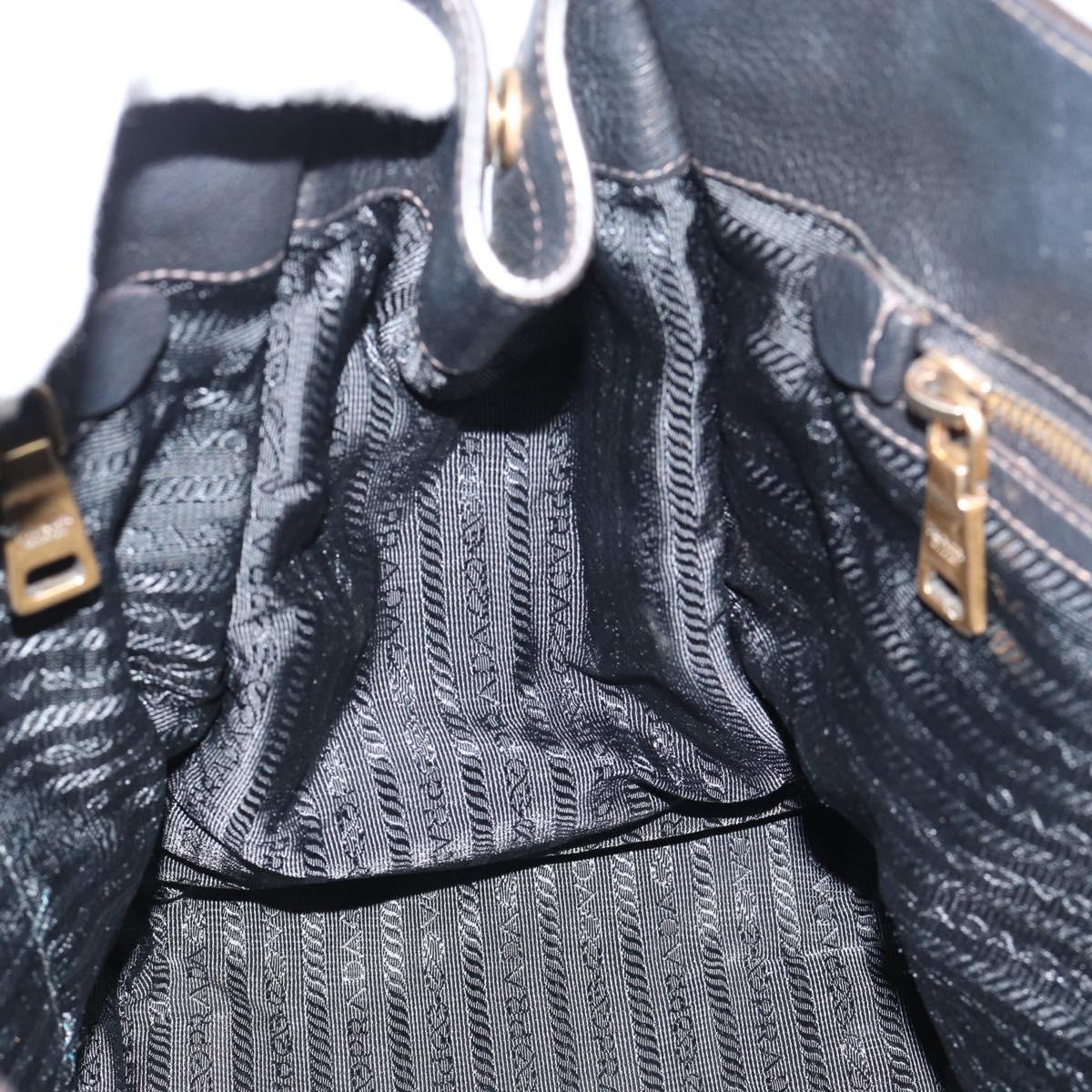 PRADA Tote Bag Leather Black Gold Auth 185629V