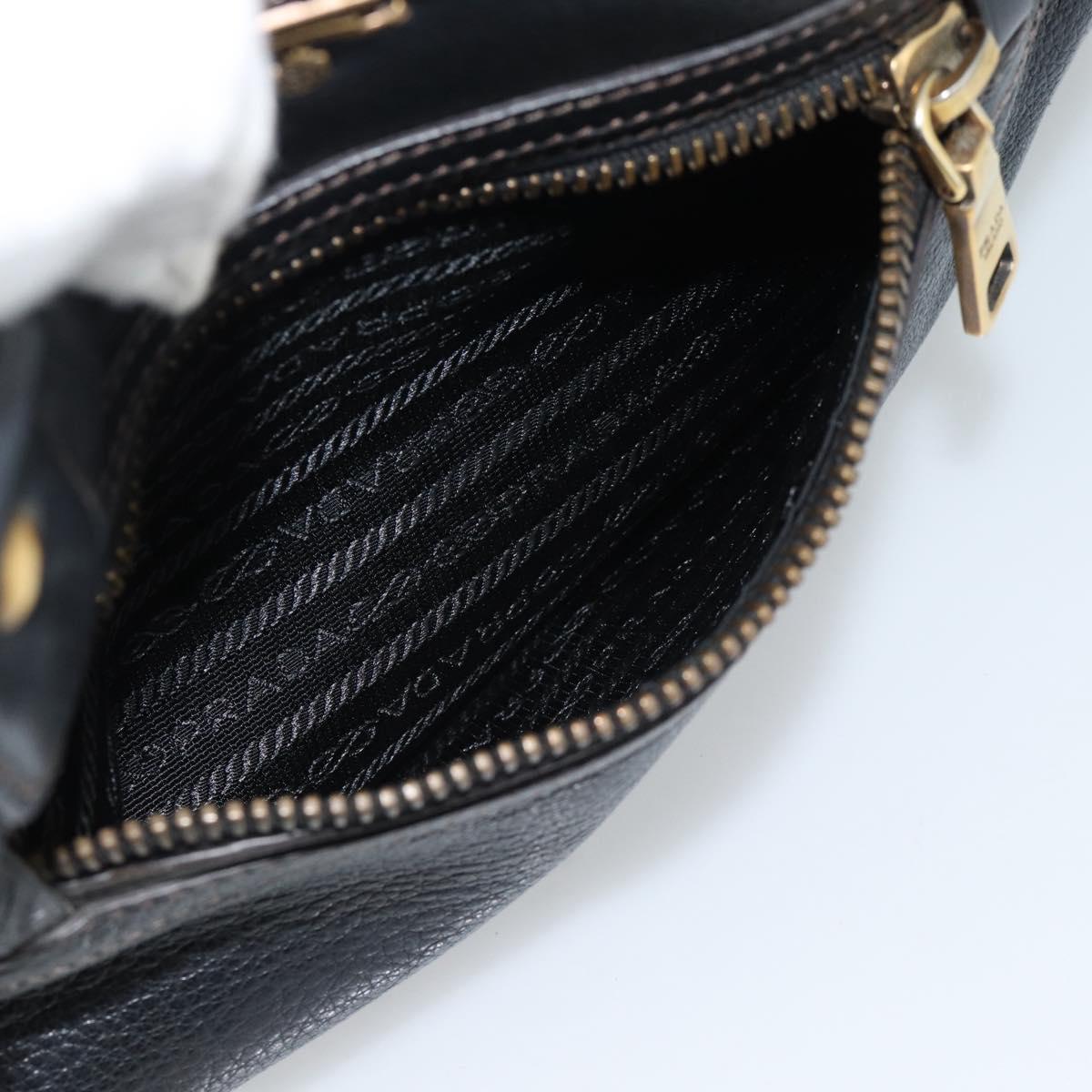 PRADA Tote Bag Leather Black Gold Auth 185629V