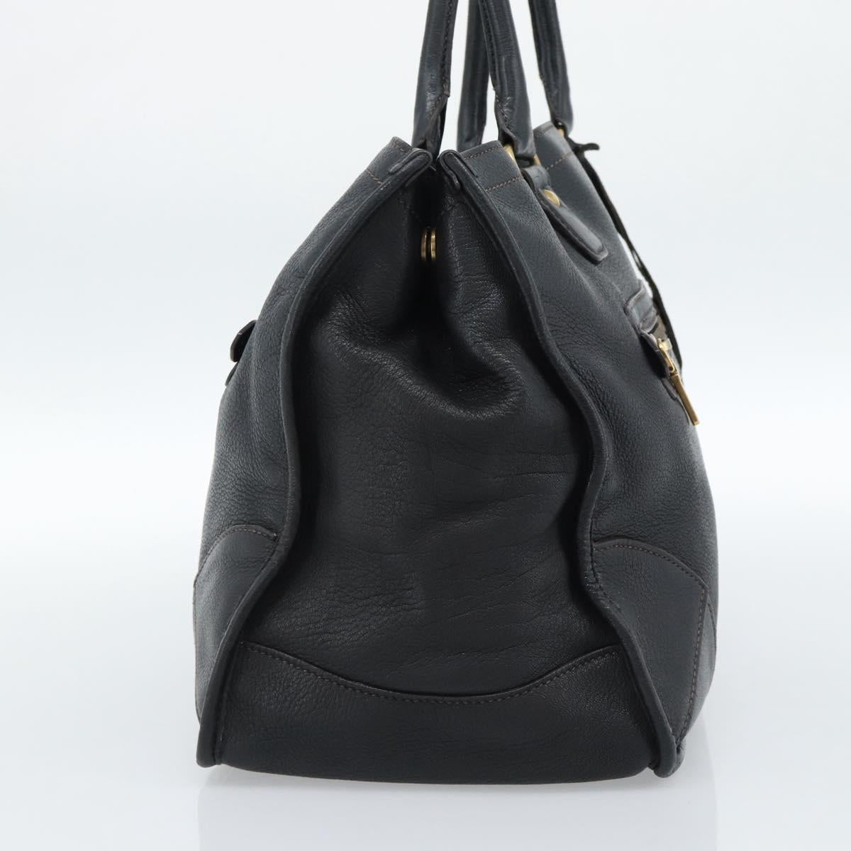 PRADA Tote Bag Leather Black Gold Auth 185629V