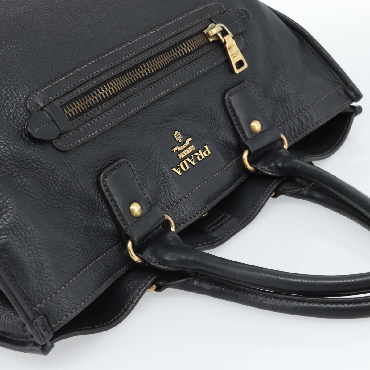 PRADA Tote Bag Leather Black Gold Auth 185629V