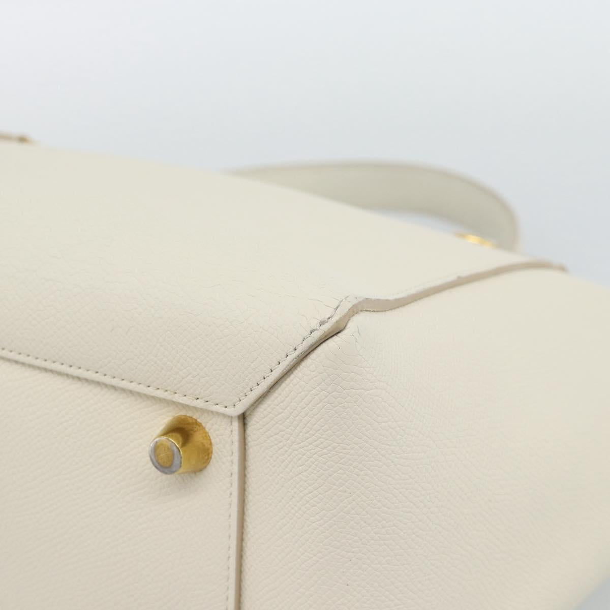 CELINE Micro Belt Hand Bag Leather White Gold Auth 185630V