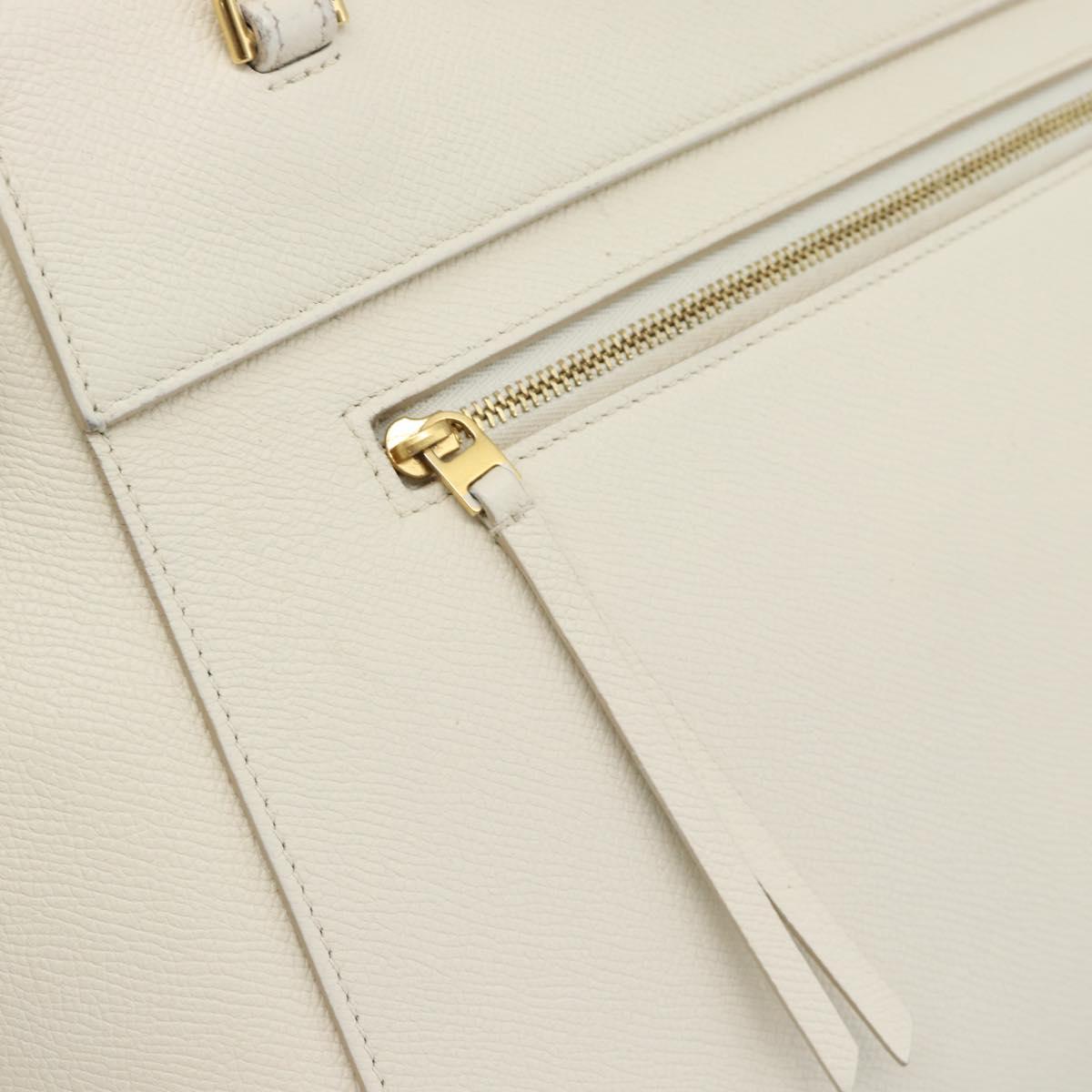 CELINE Micro Belt Hand Bag Leather White Gold Auth 185630V