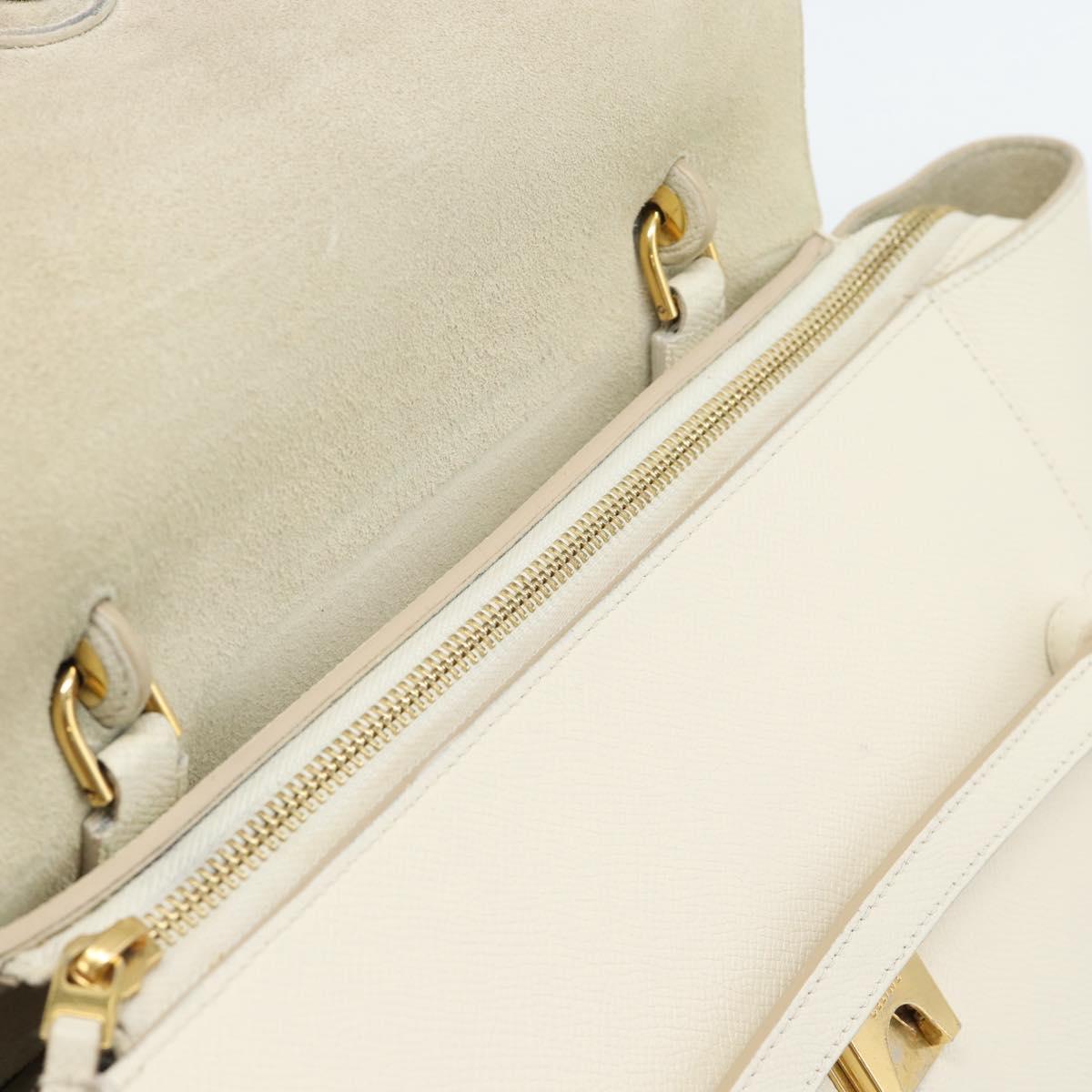 CELINE Micro Belt Hand Bag Leather White Gold Auth 185630V