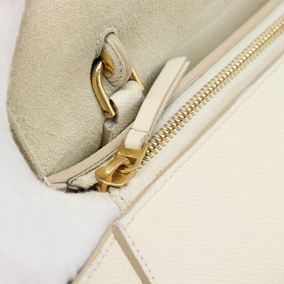 CELINE Micro Belt Hand Bag Leather White Gold Auth 185630V