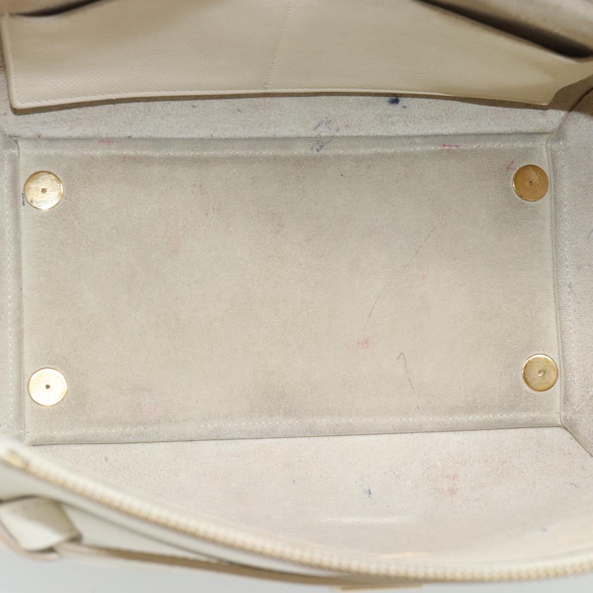 CELINE Micro Belt Hand Bag Leather White Gold Auth 185630V