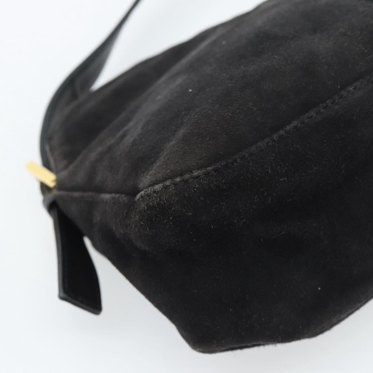 FENDI Mamma Baguette Shoulder Bag Suede Black Gold Auth 185631SAM
