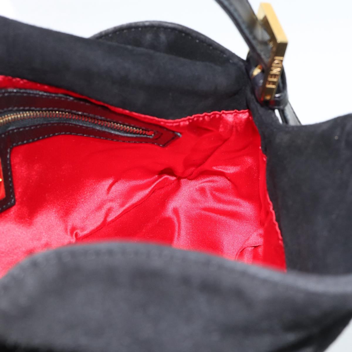 FENDI Mamma Baguette Shoulder Bag Suede Black Gold Auth 185631SAM
