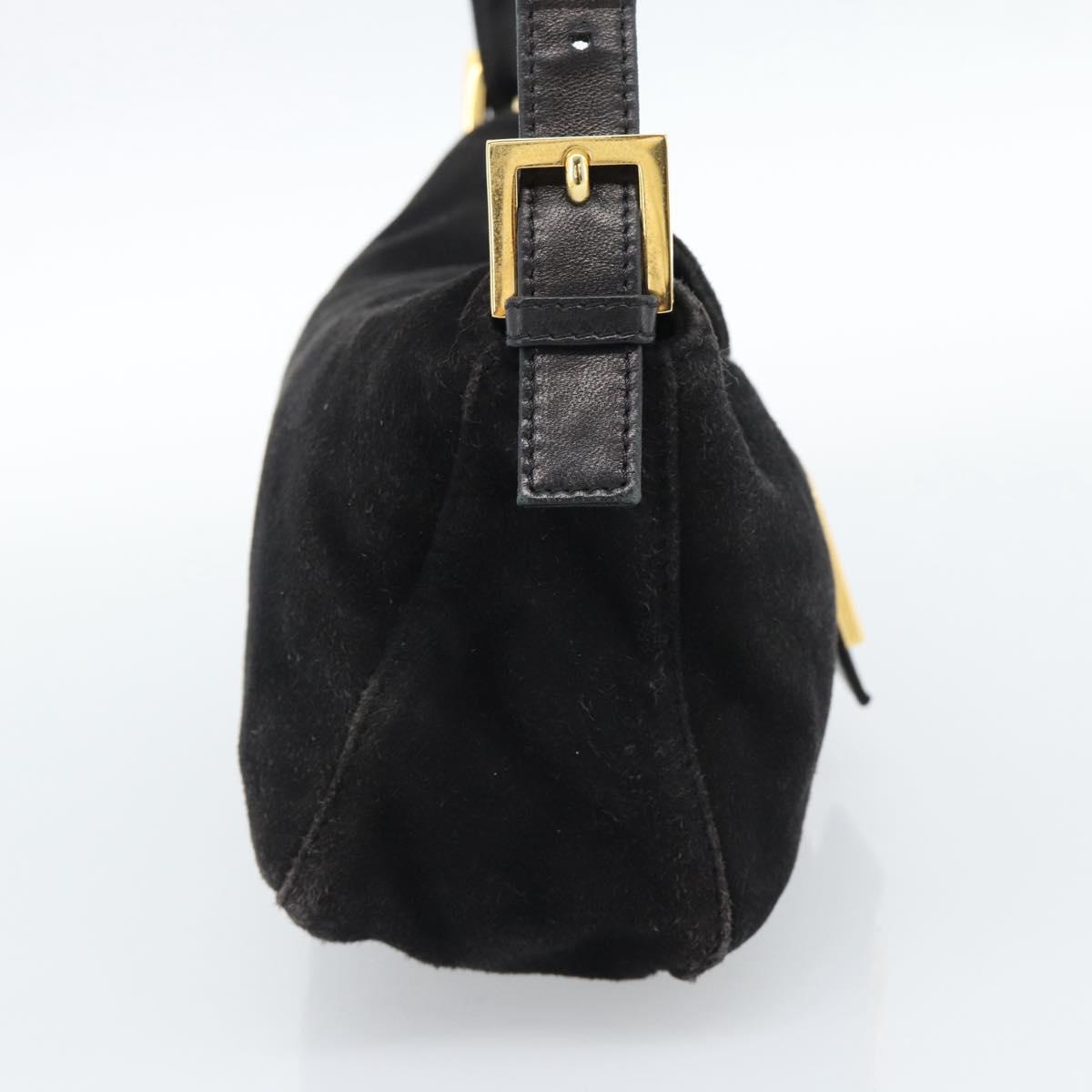 FENDI Mamma Baguette Shoulder Bag Suede Black Gold Auth 185631SAM