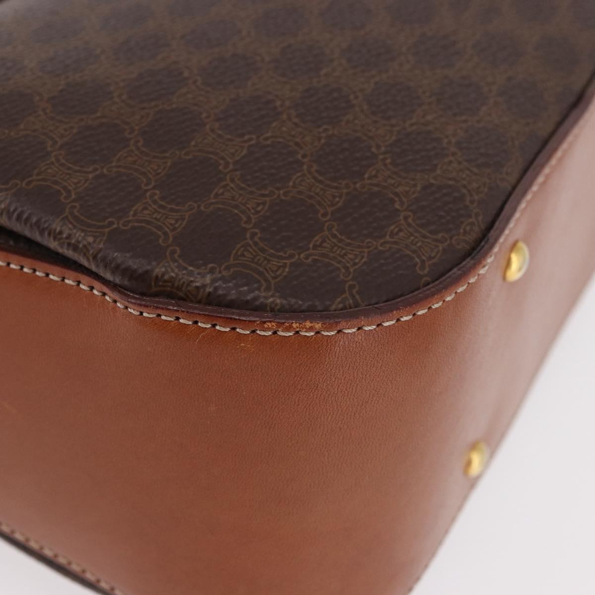 CELINE Macadam Canvas Hand Bag PVC Leather Brown Gold Auth 185642