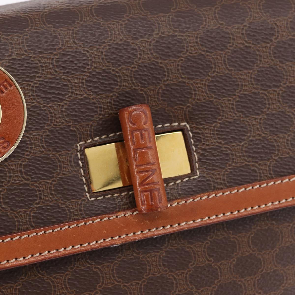 CELINE Macadam Canvas Hand Bag PVC Leather Brown Gold Auth 185642