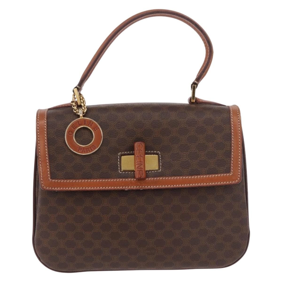 CELINE Macadam Canvas Hand Bag PVC Leather Brown Gold Auth 185642