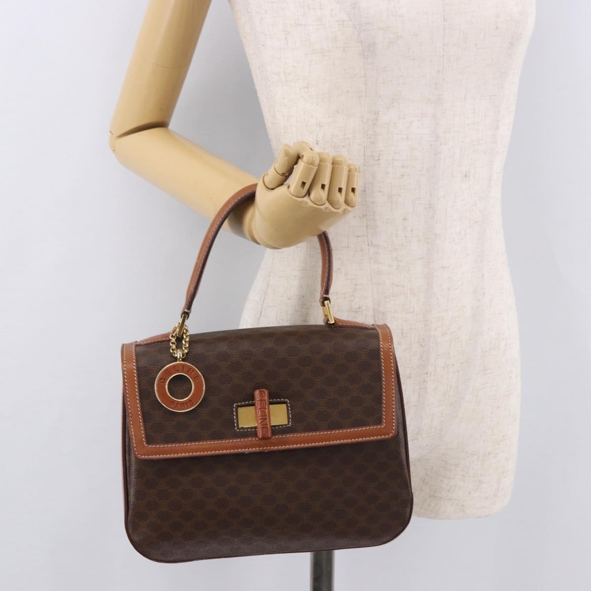 CELINE Macadam Canvas Hand Bag PVC Leather Brown Gold Auth 185642