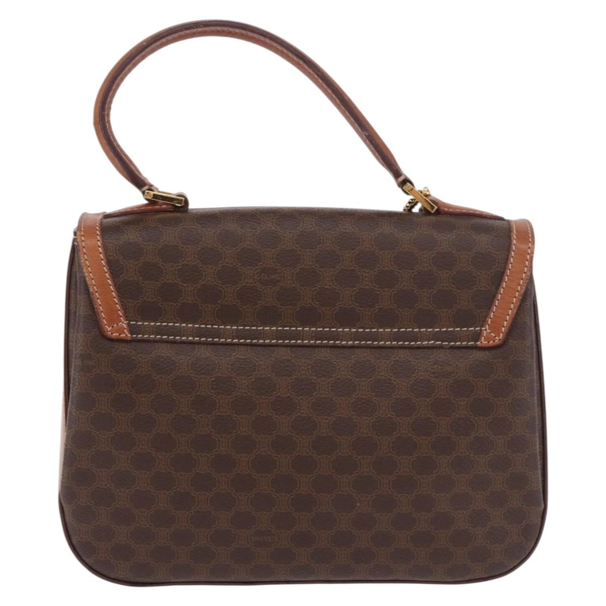 CELINE Macadam Canvas Hand Bag PVC Leather Brown Gold Auth 185642