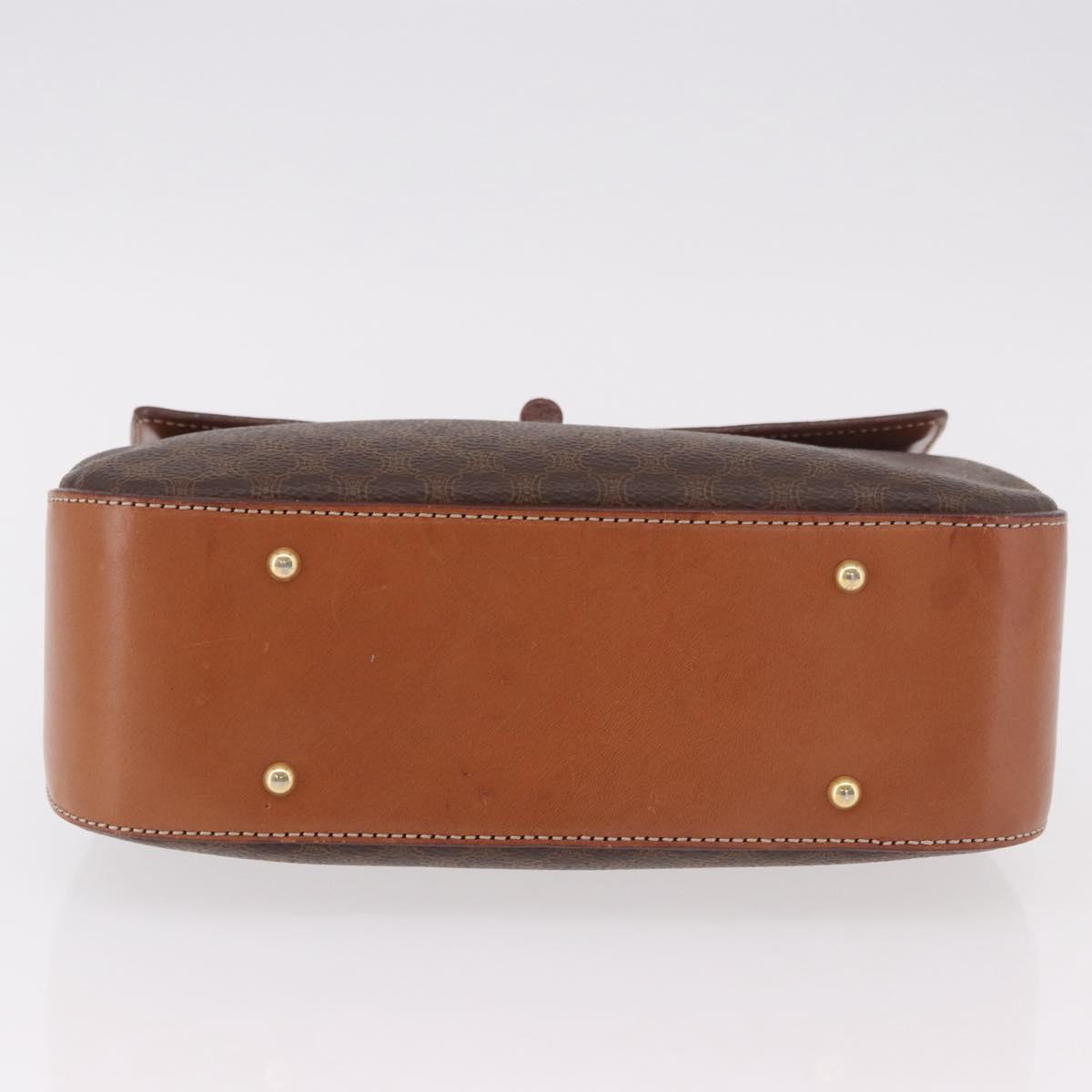 CELINE Macadam Canvas Hand Bag PVC Leather Brown Gold Auth 185642