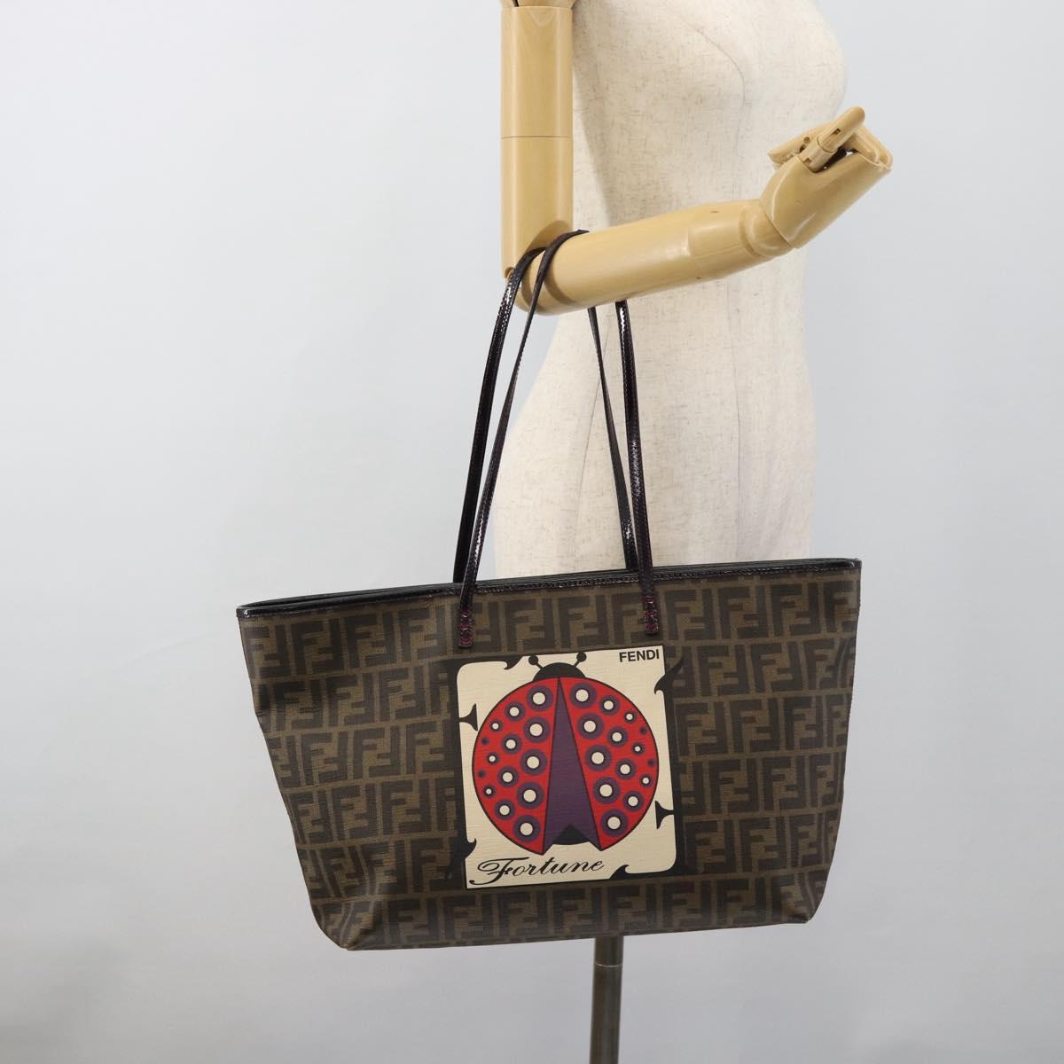 FENDI Zucca Canvas Tote Bag PVC Black Brown Auth 185643V